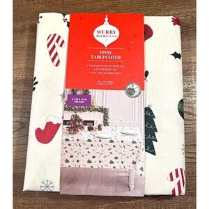 Merry Moments 52x70 Oblong Christmas Vinyl Tablecloth Water Resistant Wipe Clean